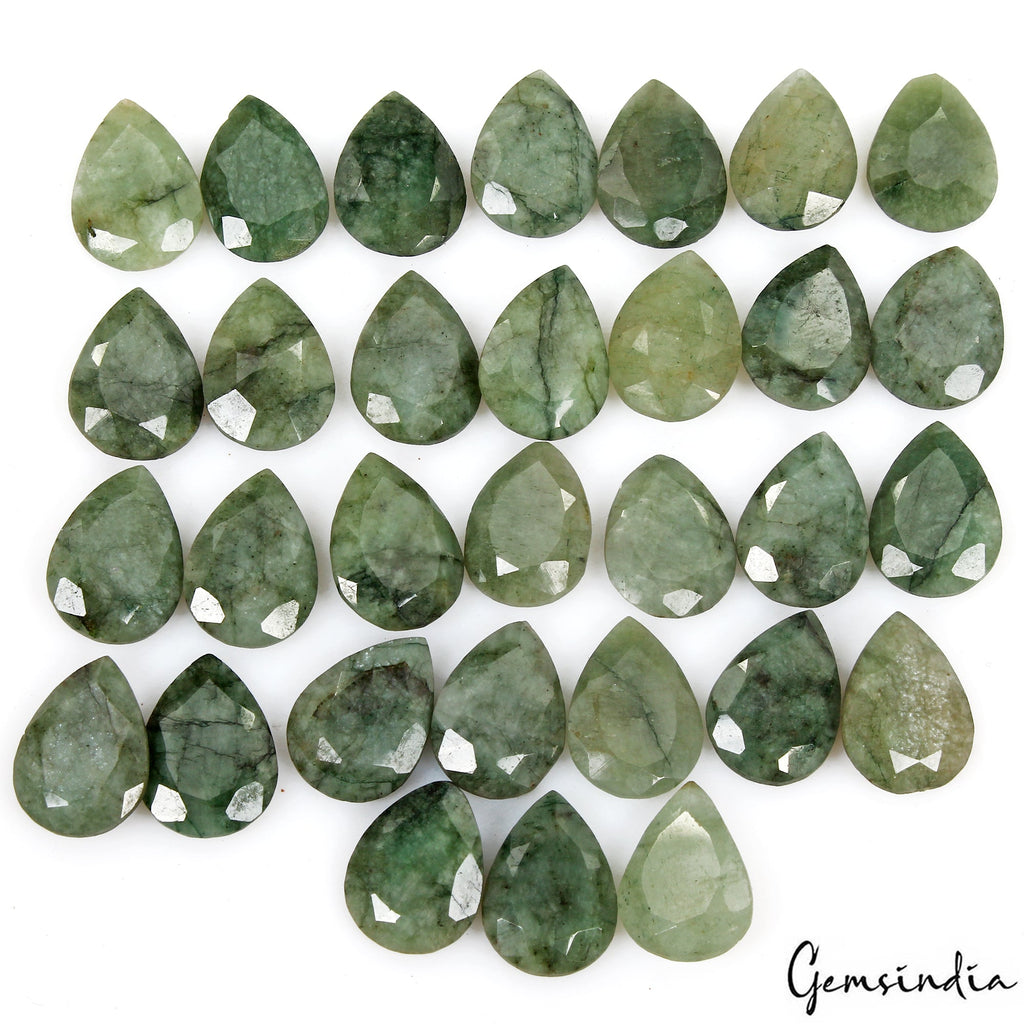 Certified 13-14mm Natural Zambian Green Emerald Pear Cut Loose Jewelry Gemstone