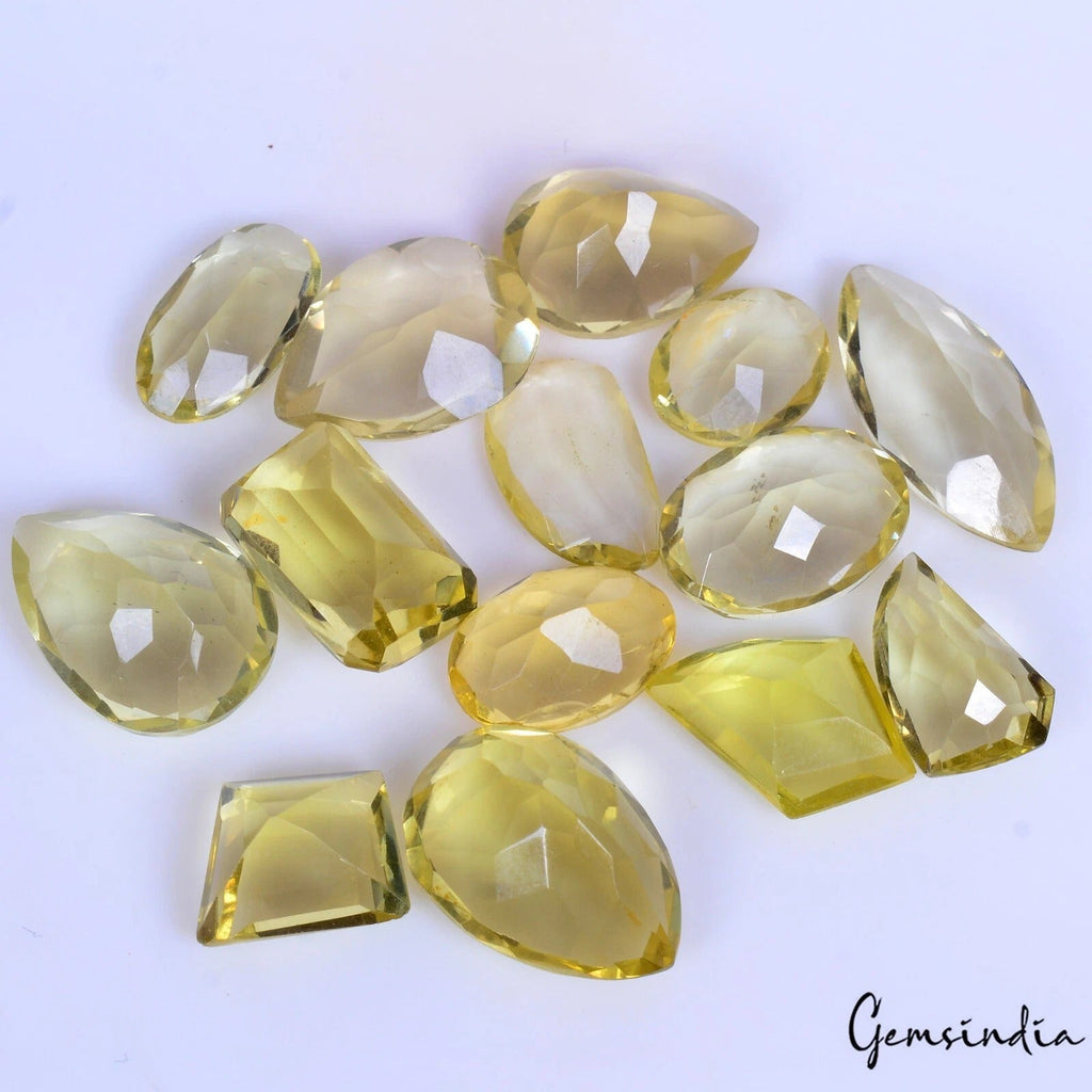 14 Pcs Natural Lemon Citrine Quartz Loose Mix Cut 12-22mm Gemstones ~ 93.60 Cts