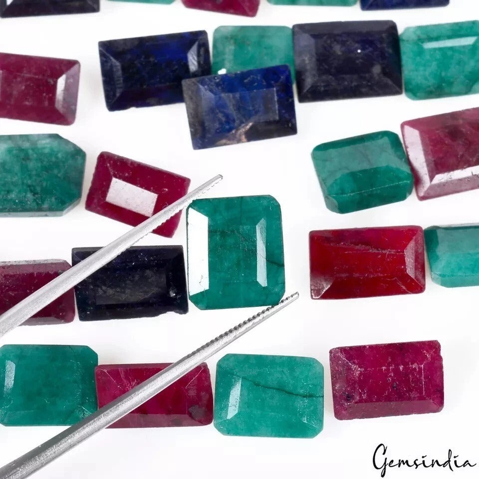 280 Ct/40 Pcs Natural Ruby Emerald Sapphire Mix Cut Loose Ring Size Gemstone Lot