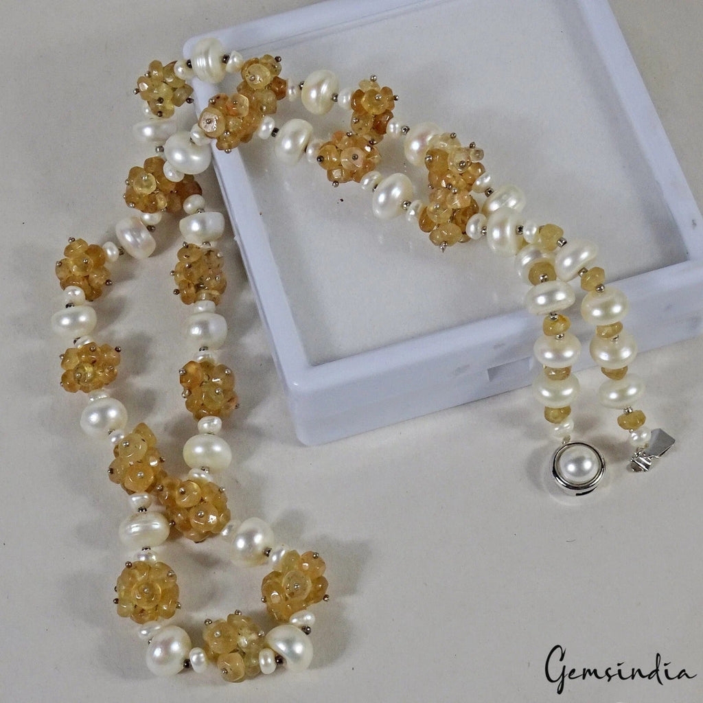 405 Cts Natural Hessonite Garnet Freshwater Pearl Designer Handmade Jewelry Set