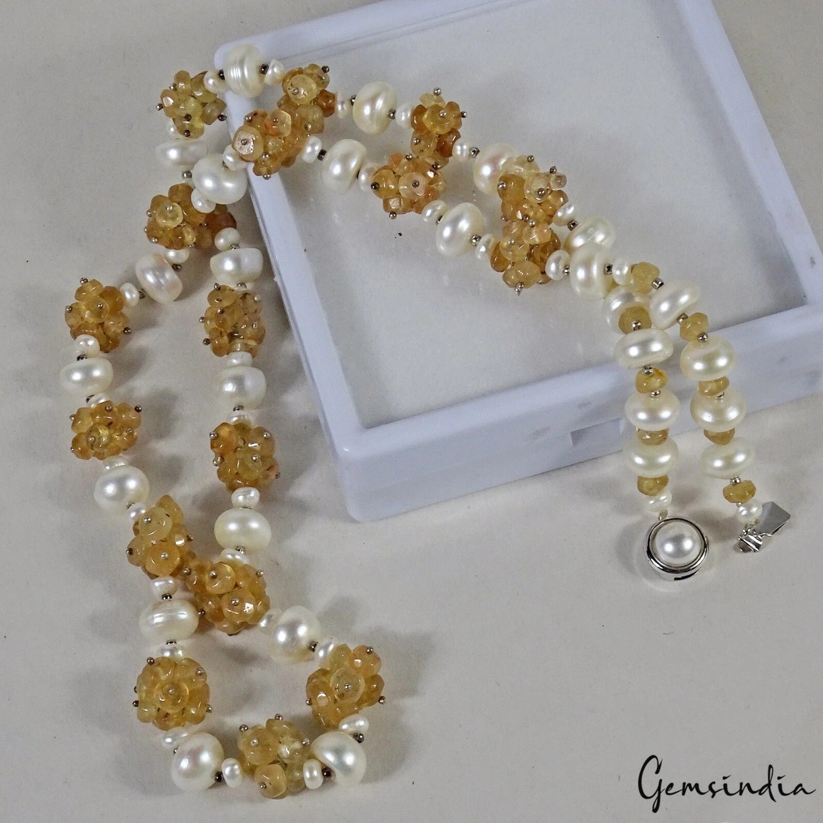 405 Cts Natural Hessonite Garnet Freshwater Pearl Designer Handmade Jewelry Set
