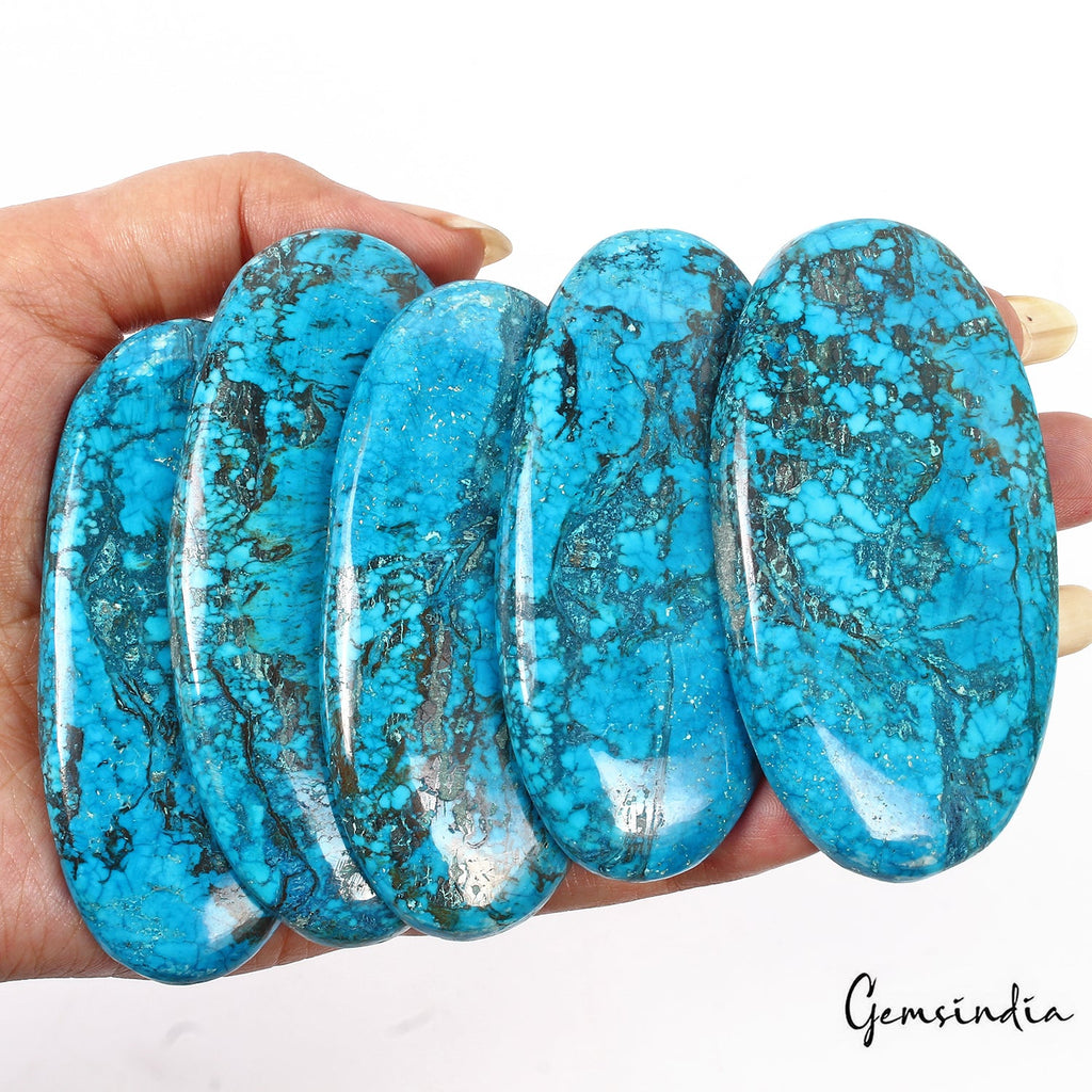 1180 Ct/5 Pcs Natural Blue Spiderweb USA Turquoise Ova Cab Loose Gem For Pendant