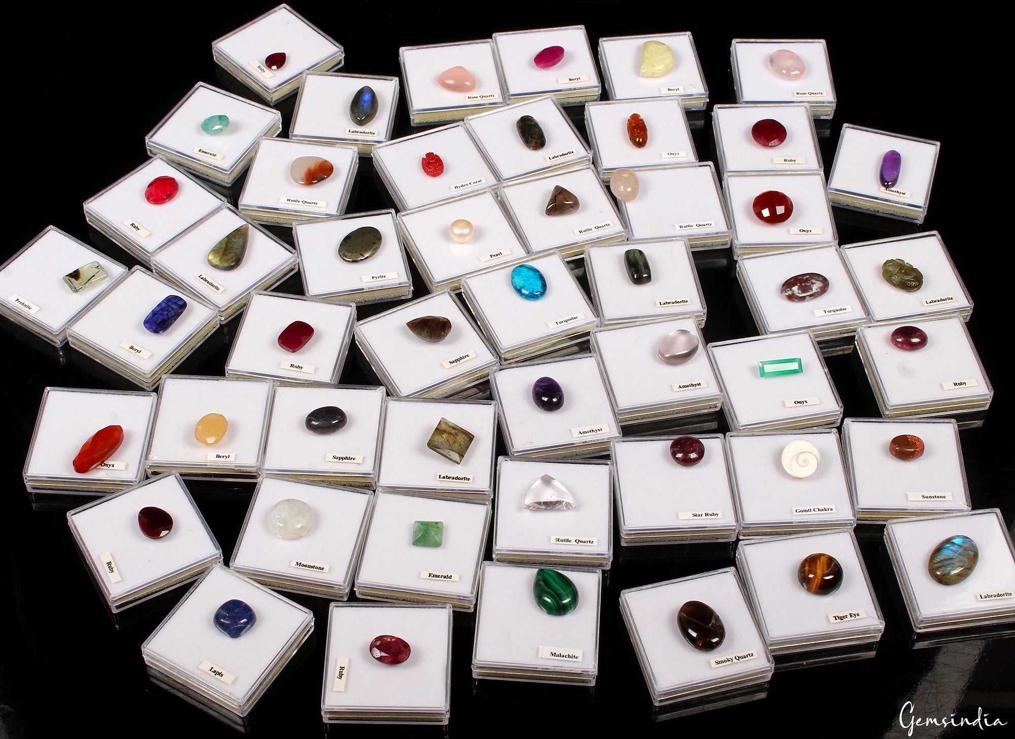 49 Pcs Estate Genuine Semi Precious Loose Mix Cut Multi Gems 49 Box Collection