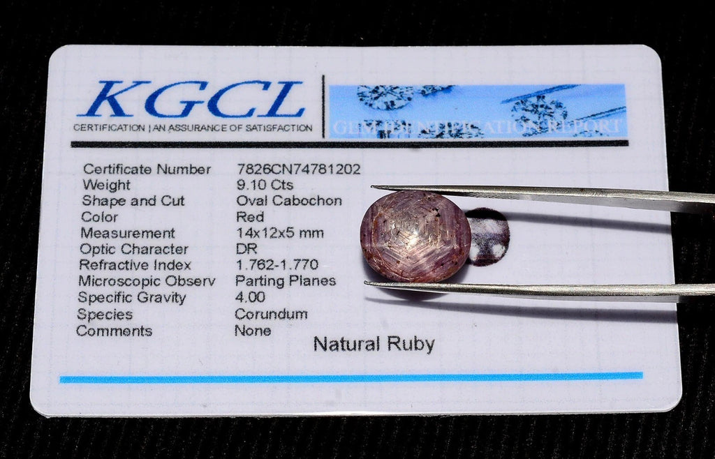 Certified 9.10 Cts Natural Untreated 6 Rays Purple Hue Star Ruby Oval Loose Gem