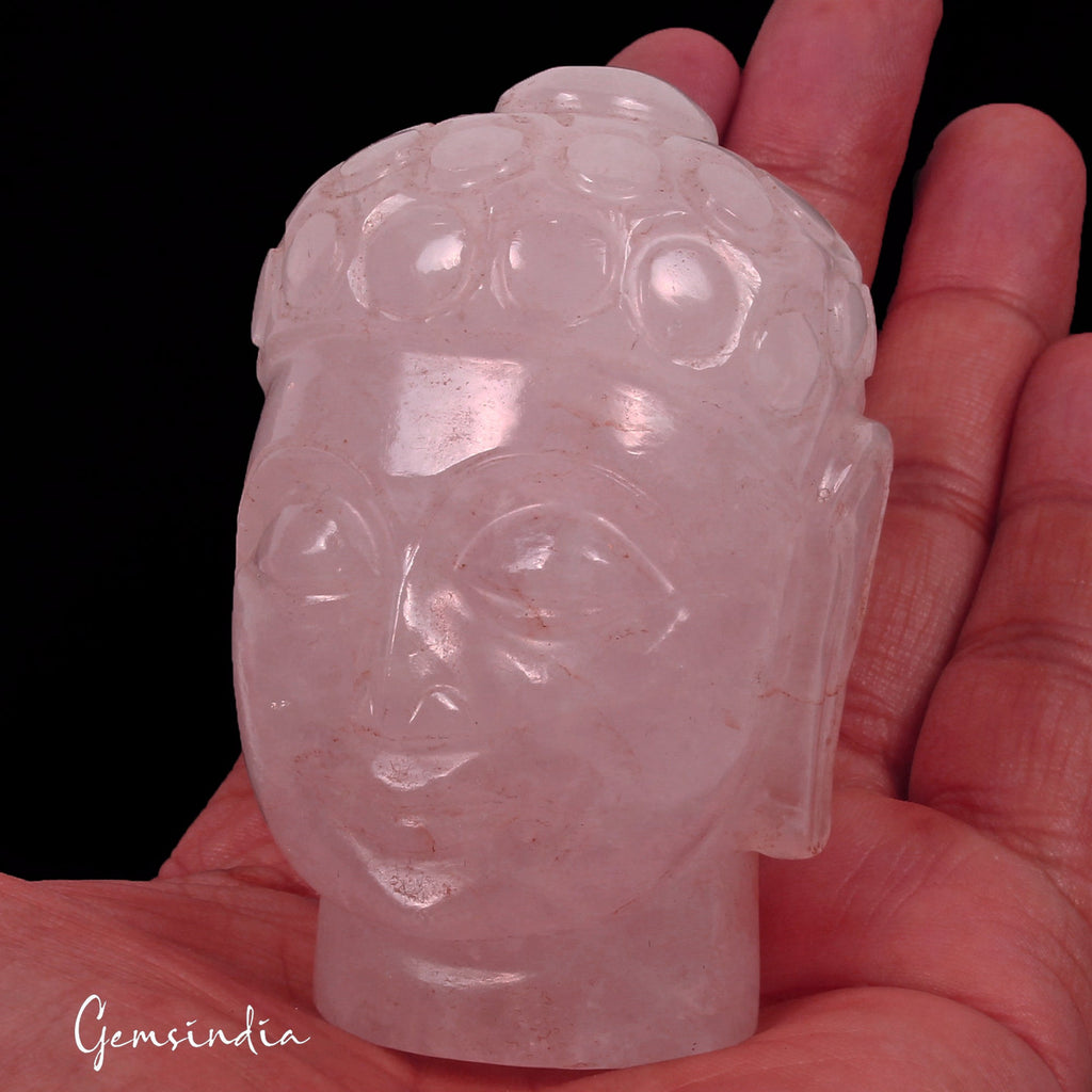 2.8" Natural Pink Rose Quartz Crystal Healing Buddha Head Gems Carving Statue