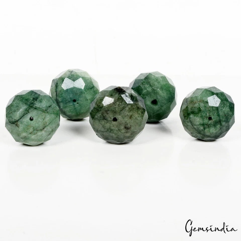 600 Ct Natural Green Emerald Round Cut 27mm-29mm Drilled Loose Beads For Jewelry
