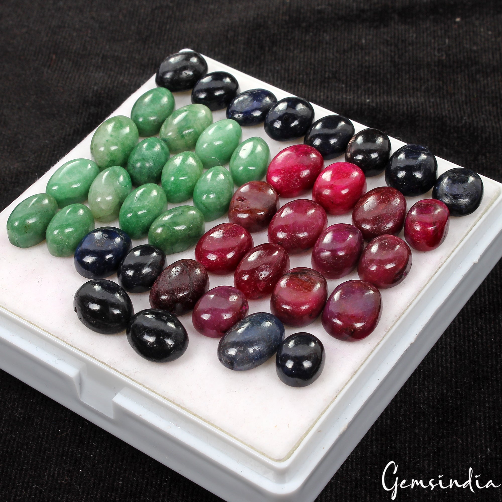 Certified 350 Ct Natural Ruby Emerald Sapphire Oval Cabochon Loose Gemstones Lot