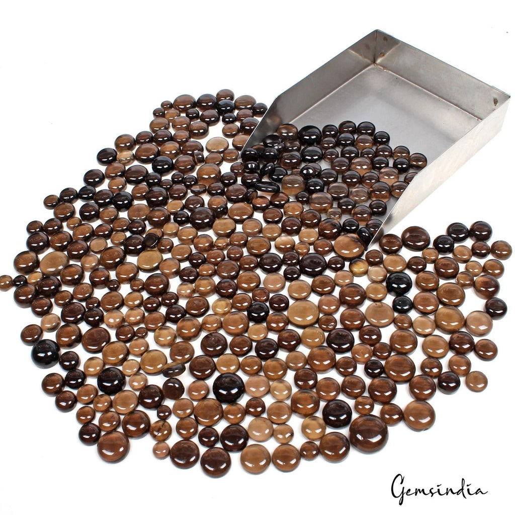 355 Pcs Natural Smoky Quartz 5-15mm Round Cabochon Untreated Loose Gems 1500 Ct