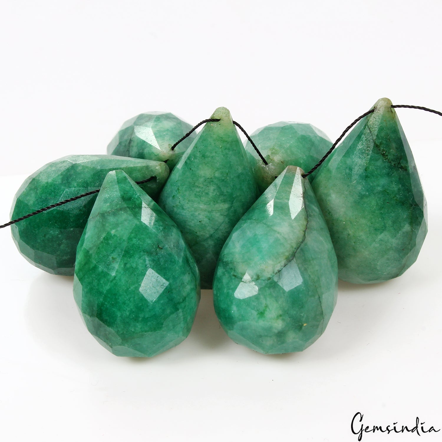 7 Pc Natural Green Emerald Pear Checker Cut Bead/Briolettes Drilled Gems~ 400 Ct