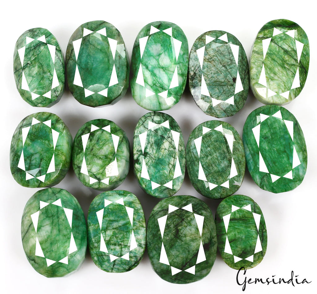5000 Ct/14Pcs Natural Brazilian Green Emerald Oval Cut Loose Gems Wholesale Lot