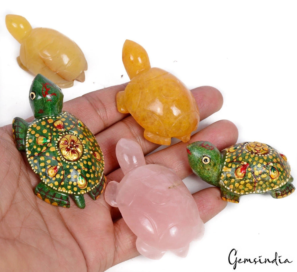 1170 Ct Natural Multi Gemstones Tortoise/Turtle Hand Crafted Animal Figurine~5 P