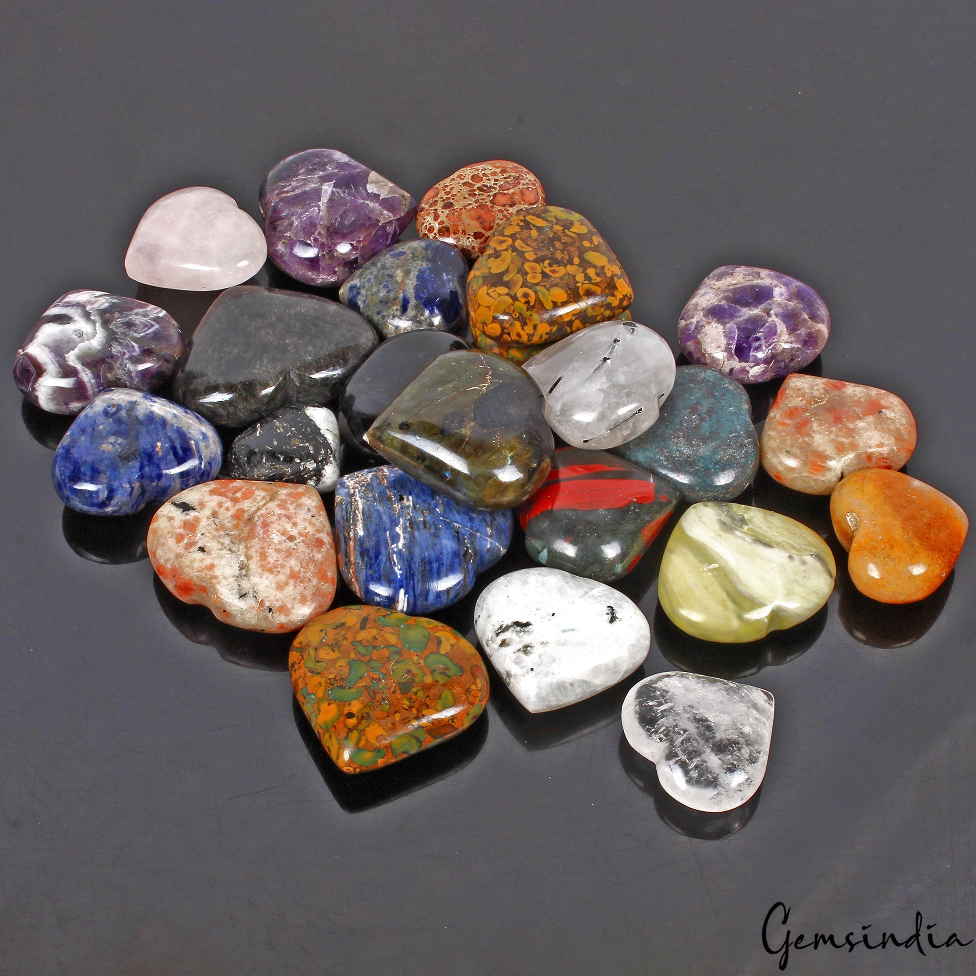 24 Pcs Heart Shaped Natural Crystals Bulk Healing Multi Gemstones Collection-2Kg