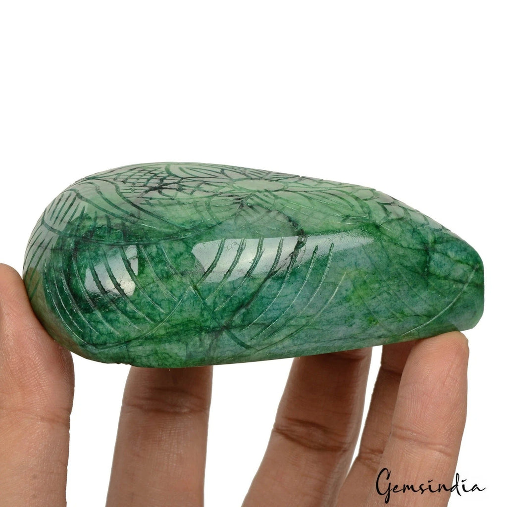 1670 Ct Natural Green Brazilian Emerald Pear Hand Carved Certified Loose Gems