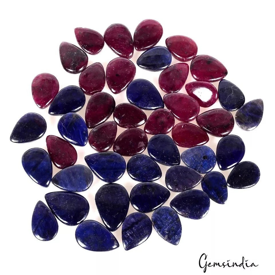 45 Pcs Natural Ruby Sapphire Pear Cabochon Loose Wholesale Gemstone Lot 400 Cts