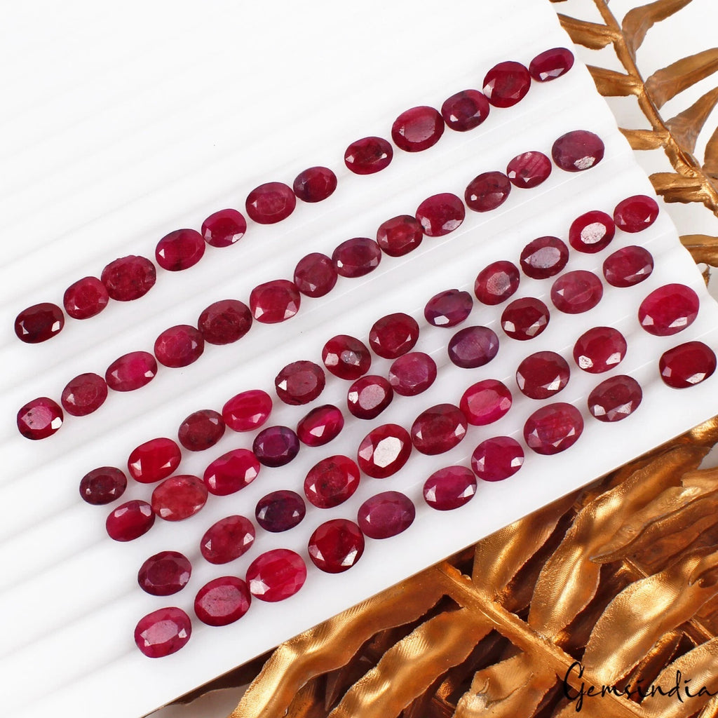 Ruby Lot, Loose Gemstone, Color Enhanced, Red — 68 Pieces, 7mm to 11mm, 187.10 Ct
