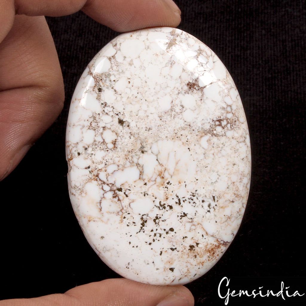 165 Ct Natural Untreated White Buffalo Turquoise Oval Cab Loose Gem For Pendant