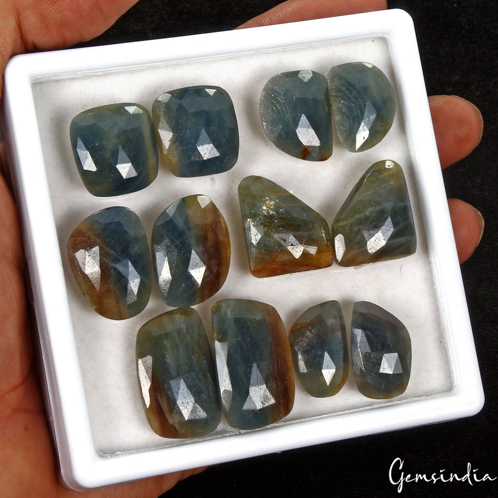 12 Pcs Natural Sapphire Pairs 19-27mm Unheated Checker Cut Loose Certified Gems