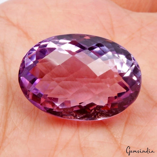 Amethyst Loose Gemstone, Oval Checker Cut, Untreated — 20x14x12mm, 23.00 Ct
