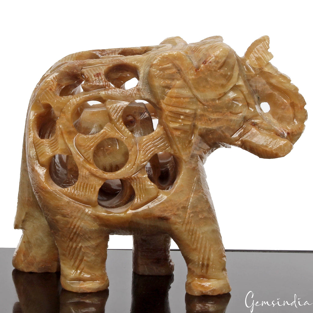785 Ct Soapstone Carved Elephant -Baby Inside Mother's Tummy Sculpture/Home Deco