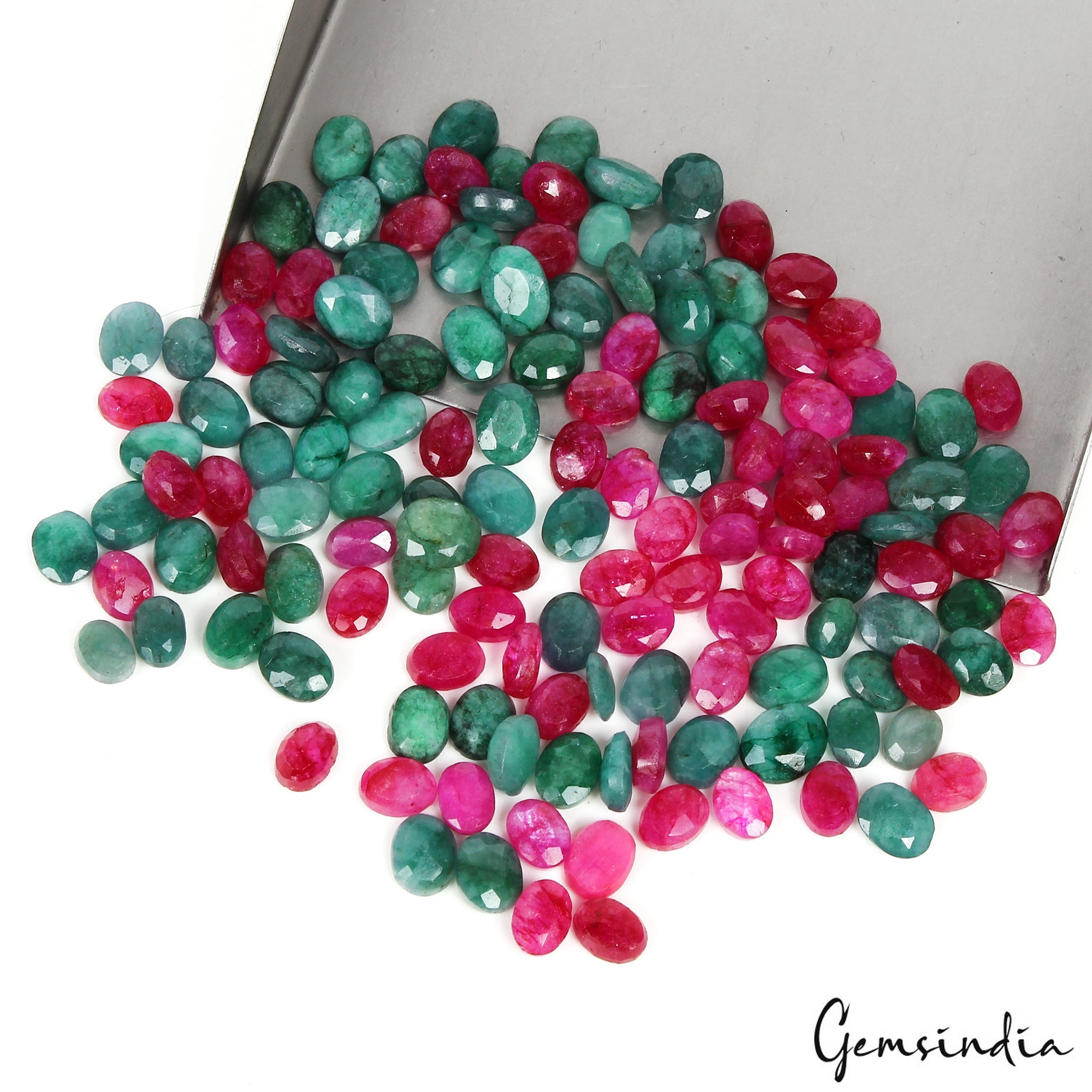 180 Cts/143 Pcs Natural Red Beryl/Green Emerald Oval Cut Loose Gems For Jewelry