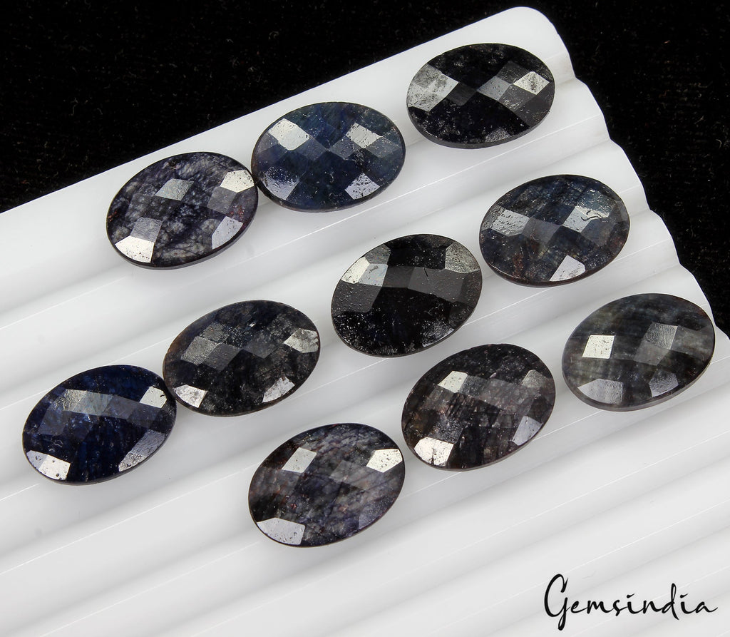 Natural SAPPHIRE Loose 10 Pcs Gemstone Checker Cut Lot 18x13mm Oval 127.30 Ct