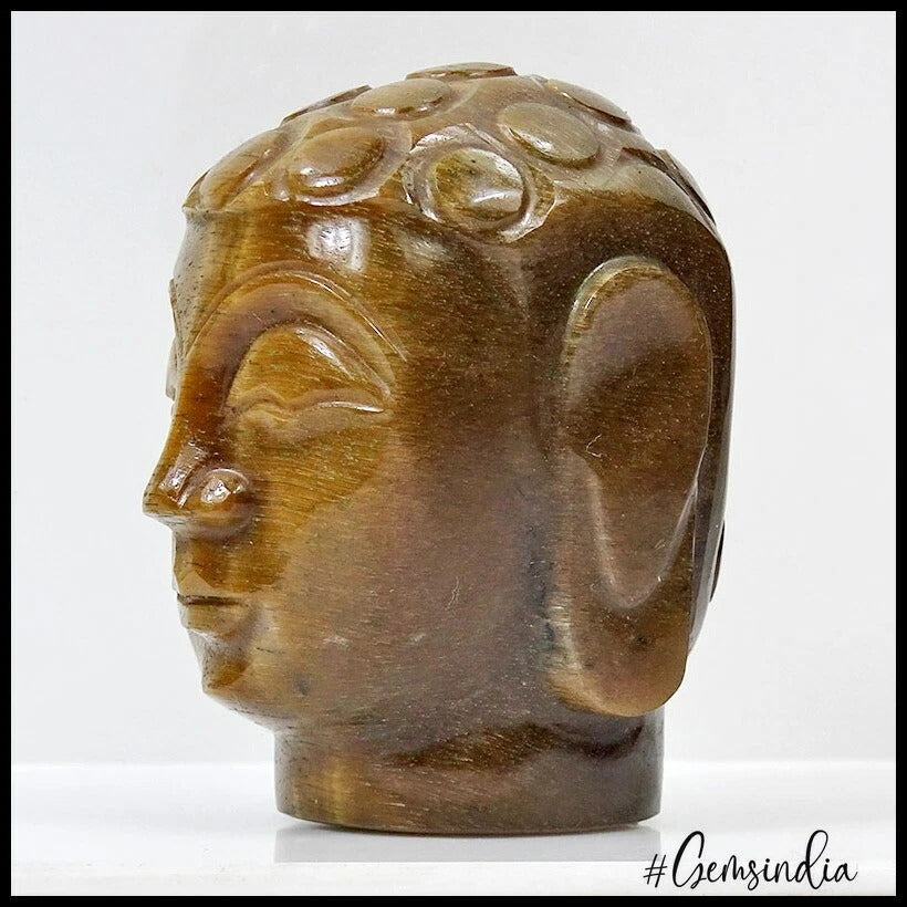 Natural Tiger Eye Gemstone Buddha Head Carving Reiki Healing Collection~1.9 Inch