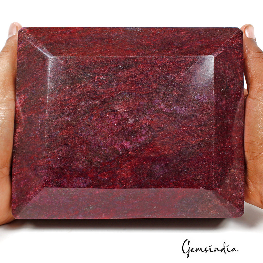 5.2 Kilo Natural Red Ruby Octagon Cut Gemstone Earth-Mined Museum Size W/ Stand