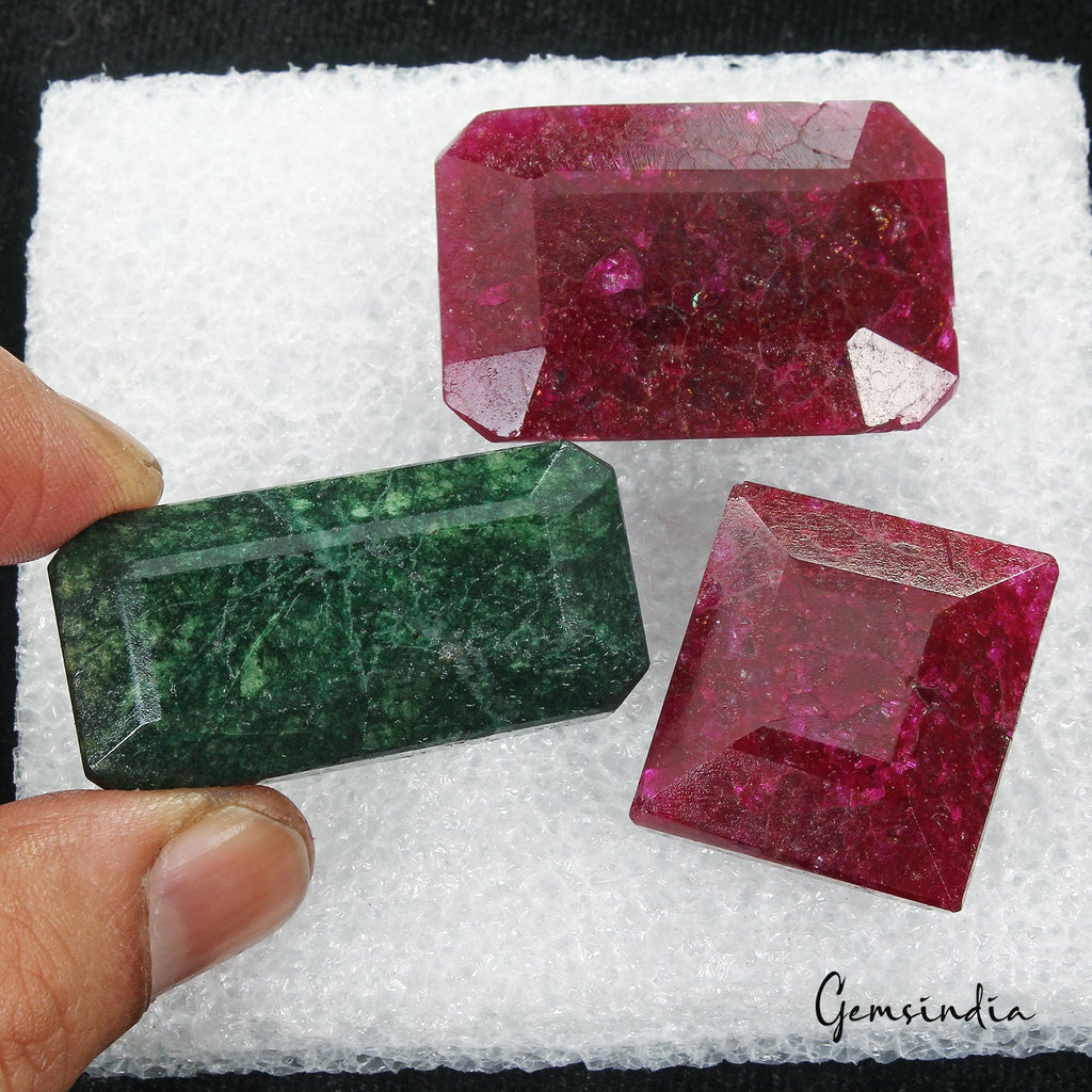 360 Ct Natural Red Beryl & Green Emerald Mix Cut Loose Huge Gems Lot 30-43mm