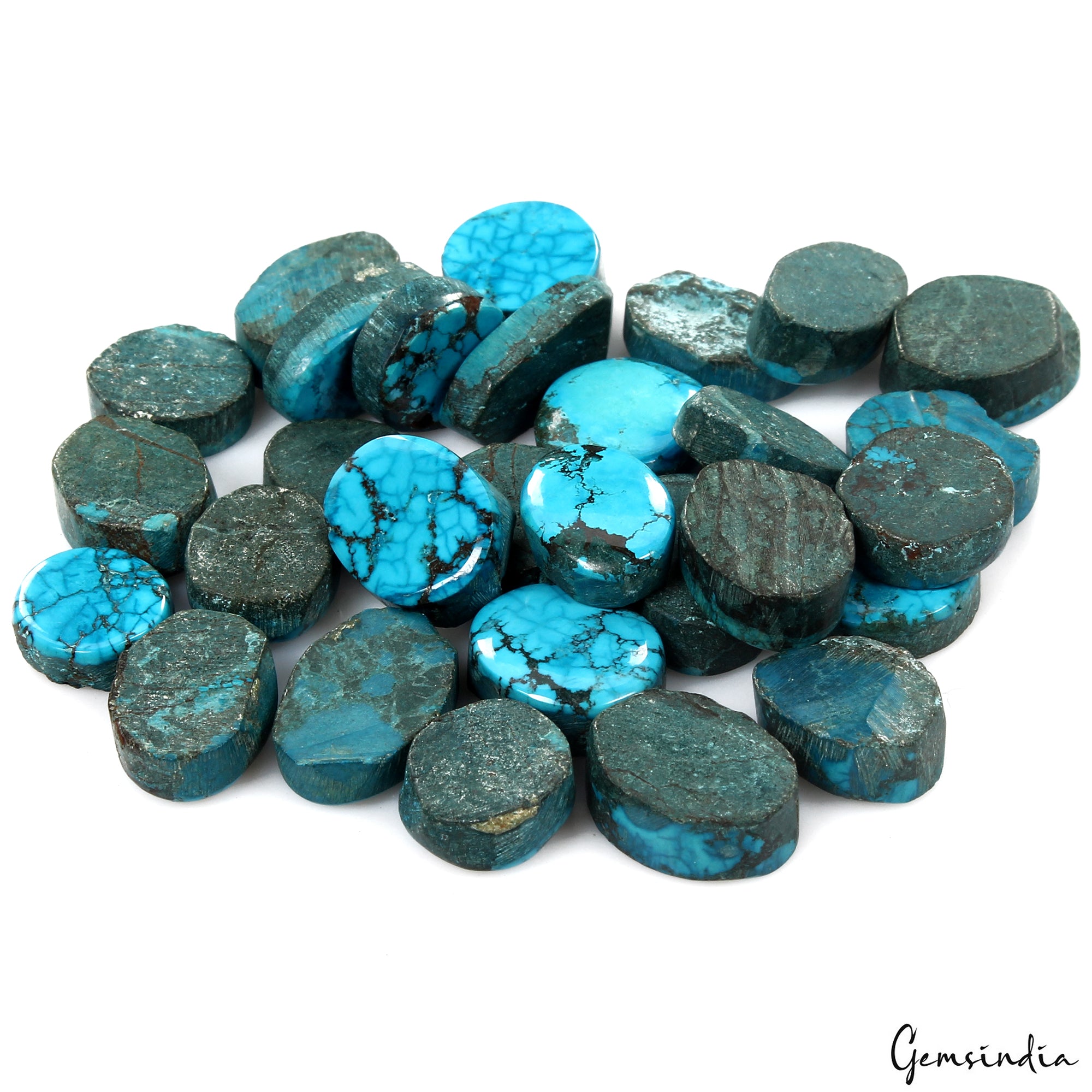 Turquoise Lot, Cabochon, Color Enhanced, Blue — 29 Pieces, 12mm to 18mm, 280 Ct