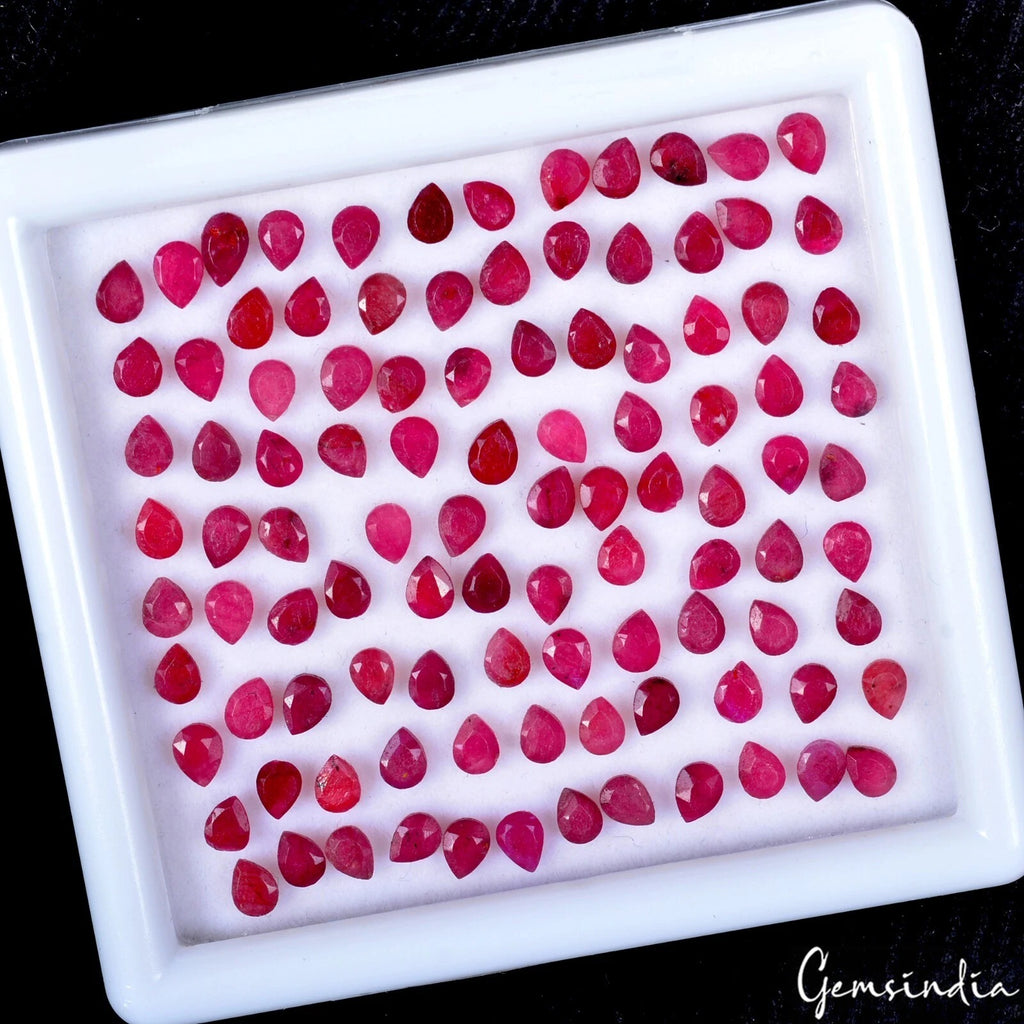 Ruby Lot, Loose Gemstone, Color Enhanced, Pink Red — 100 Pieces, 3mm To 4mm, 23.60 Ct, Madagascar