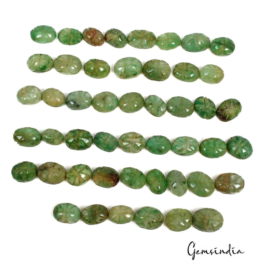 390 Ct Natural Green Brazilian Emerald Oval Cut Hand Carved Loose Gems Lot 48 Pc