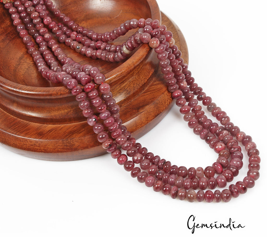 660 Cts Natural Red Ruby Round Cab Beaded Handmade 3 Strand Adjustable Necklace