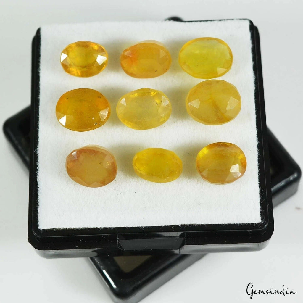 31.30 Cts/9 Pcs Natural Untreated Ceylon Yellow Sapphire (Pukhraj) Oval Cut Gems