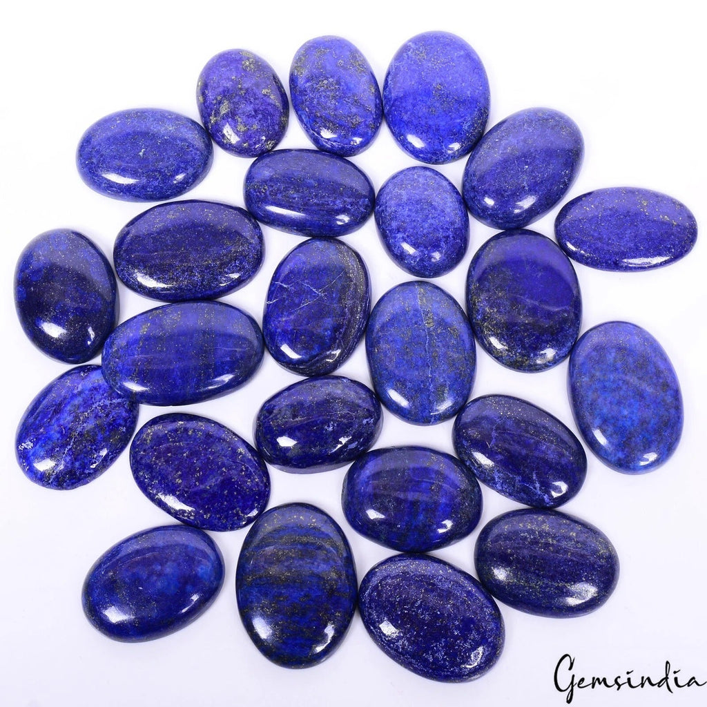 24 Pcs Natural Blue Lapis Lazuli 29mm-38mm Oval Cabochon Gemstones Lot 1430 Cts