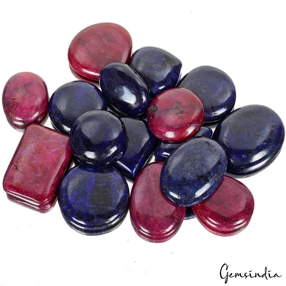 800 Ct Natural Red Ruby Blue Sapphire Oval Cab Loose Jewelry Gemstones ~16 Pcs