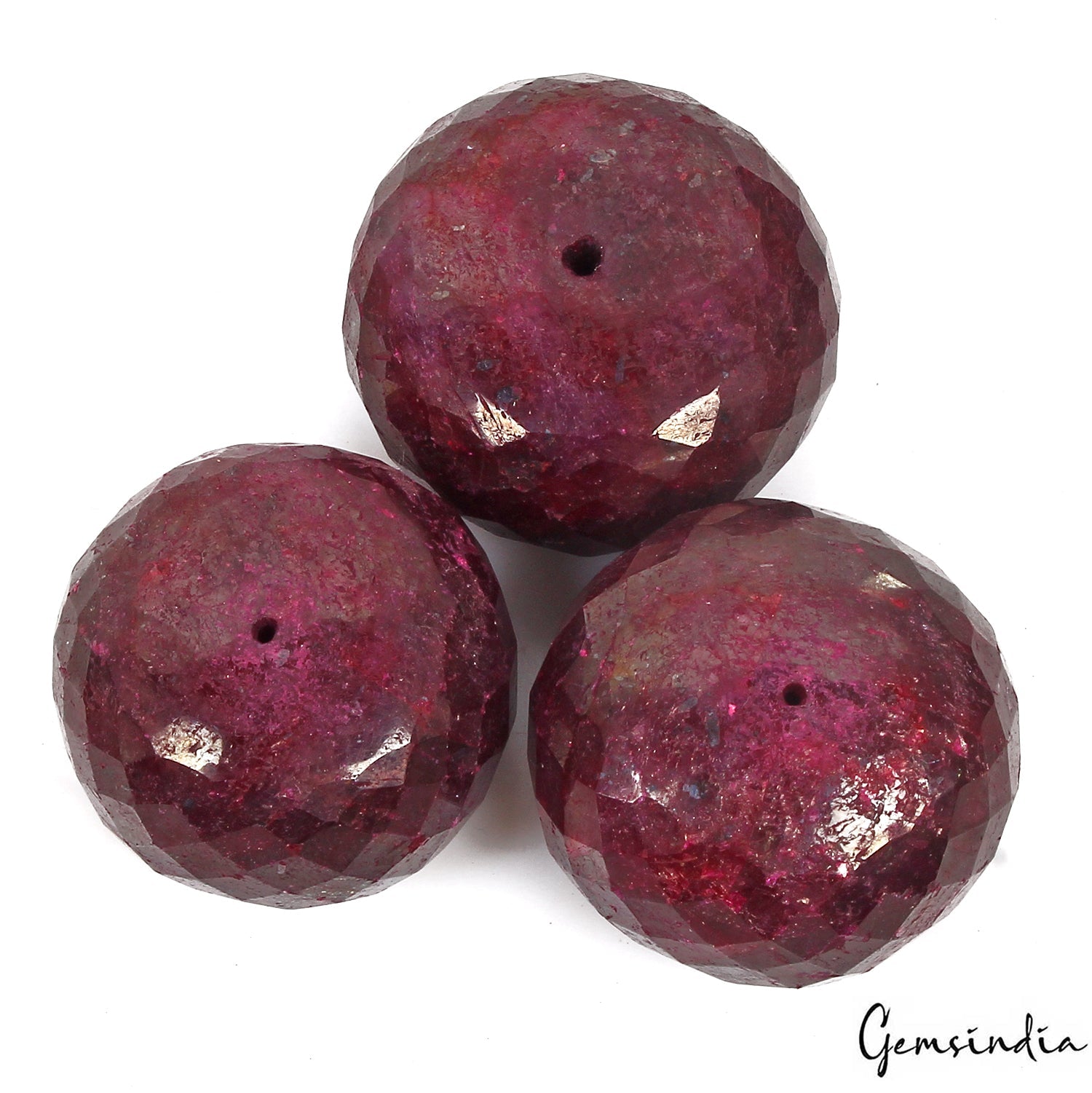 790 Cts/3 Pcs Natural African Red Ruby Round Faceted Drilled Bead Loose Gems Lot