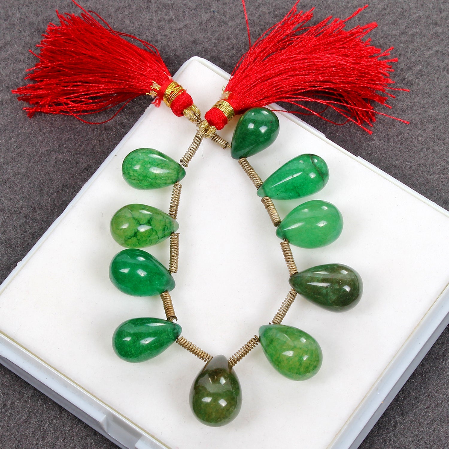 10 Pcs Natural Green Quartz Pear Drop Cabochon Drill Bead/Briolette Strand~5.5"