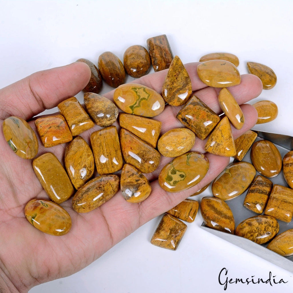 1000 Cts/40 Pcs Natural Untreated Yellow Agate Mix Cab Loose Wholesale Gems Lot