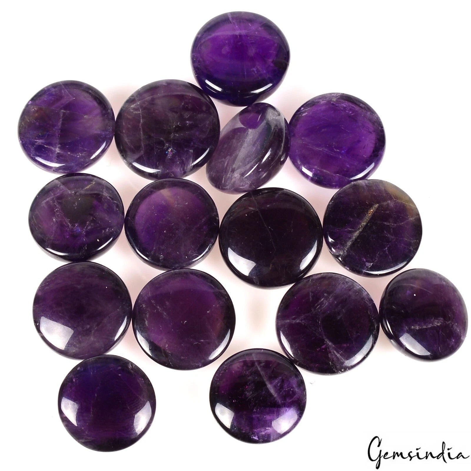 200 Ct Natural Untreated Purple Amethyst Round Cabochon Loose Gemstones 15 Pcs