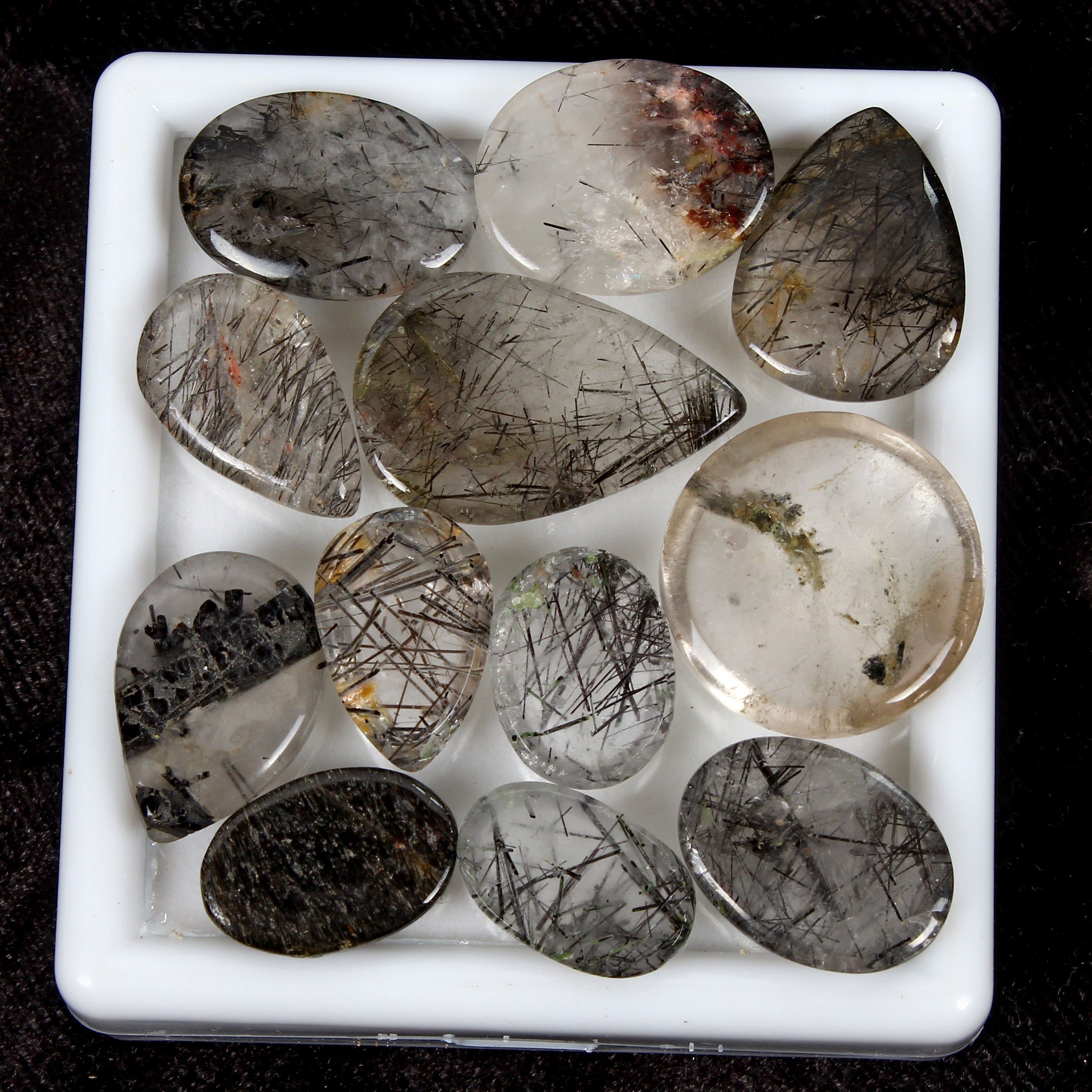 143.80Ct/12 Pcs Natural Untreated Black Wire Rutile Quartz Mix Cabochon Gemstone