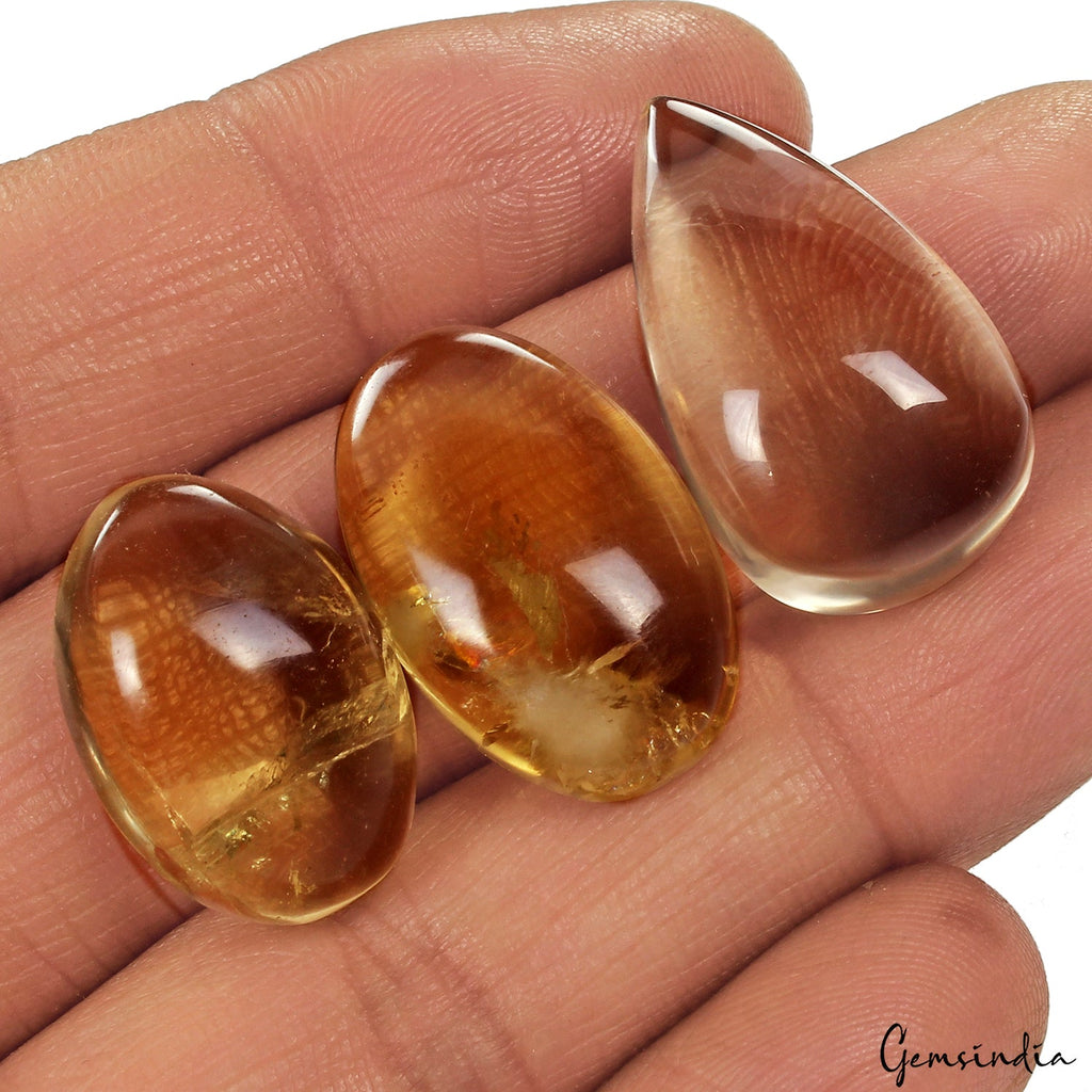 77.30 Ct Natural Untreated Yellow Citrine Mix Cabochon Loose Gemstone Lot 3 Pcs