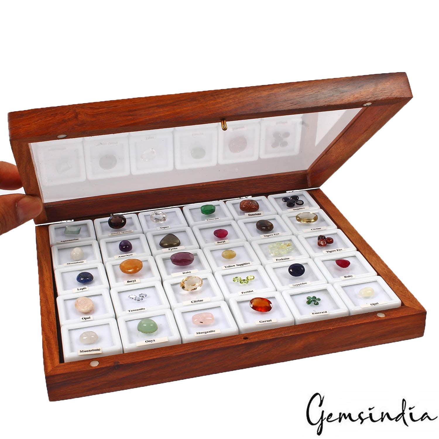 53 Pcs Estate Genuine Semi Precious Loose Multi Color Gems Collection+Wooden Box