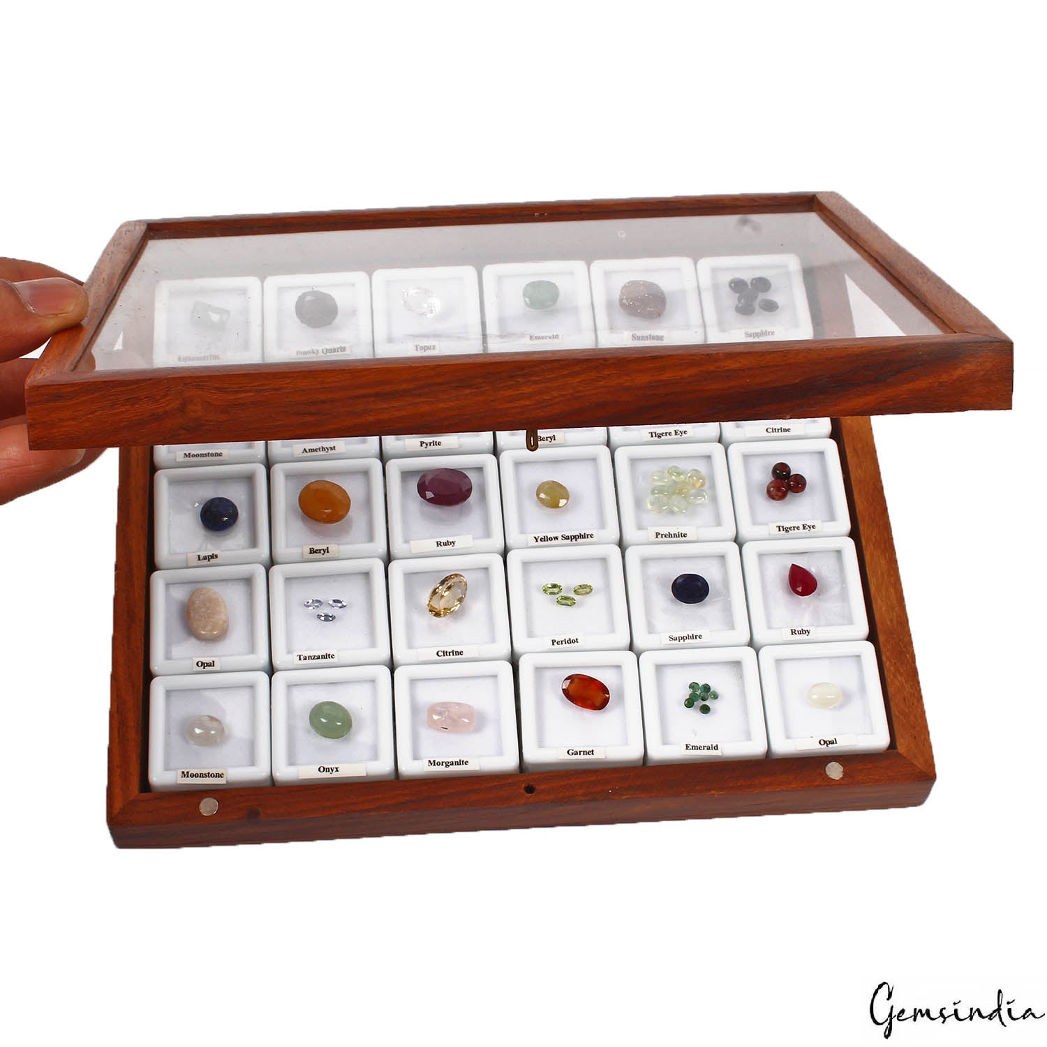 53 Pcs Estate Genuine Semi Precious Loose Multi Color Gems Collection+Wooden Box