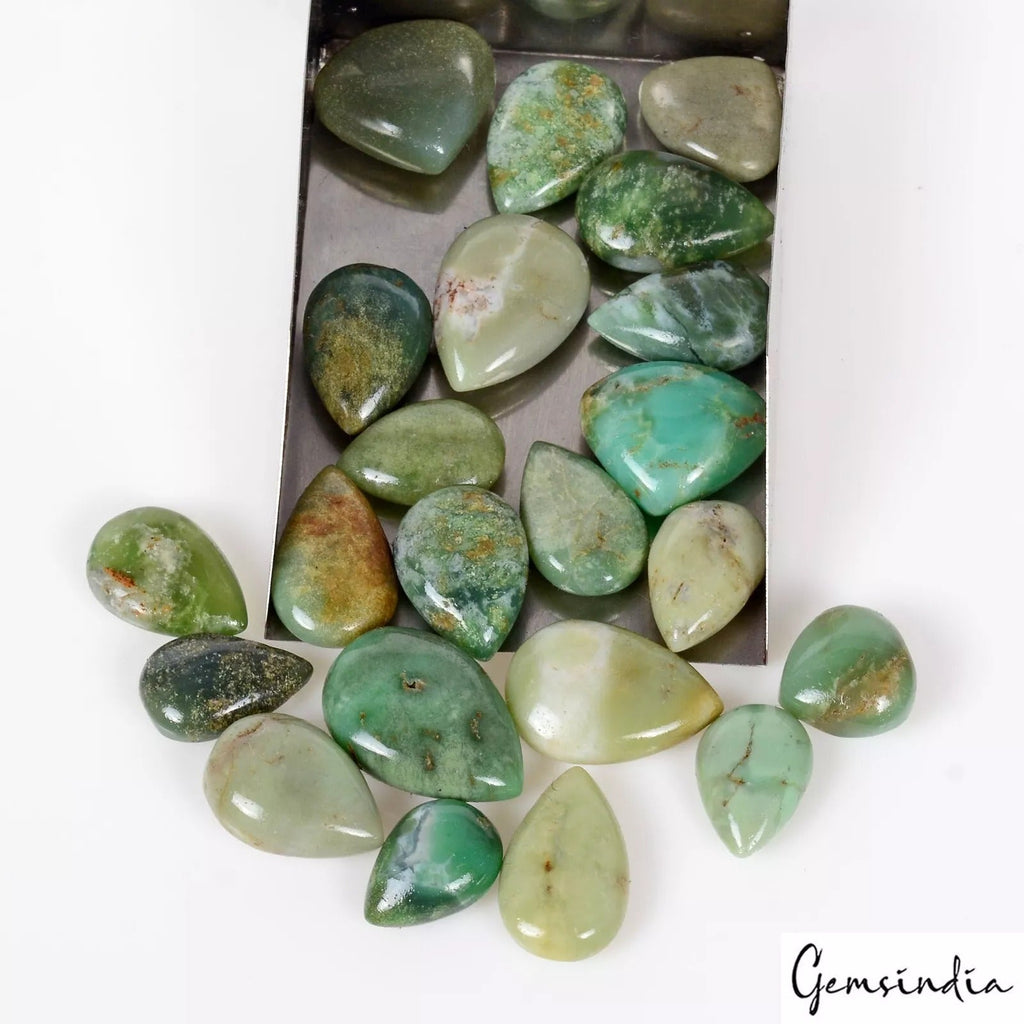 143.50Ct Natural Untreated Chrysoprase Pear Cab Loose Gems Lot 22 Pc For Jewelry