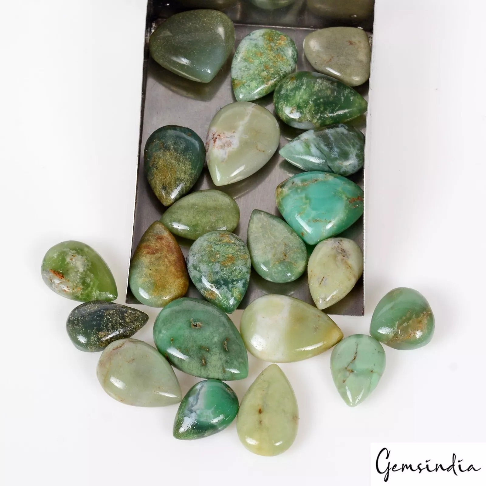 143.50Ct Natural Untreated Chrysoprase Pear Cab Loose Gems Lot 22 Pc For Jewelry