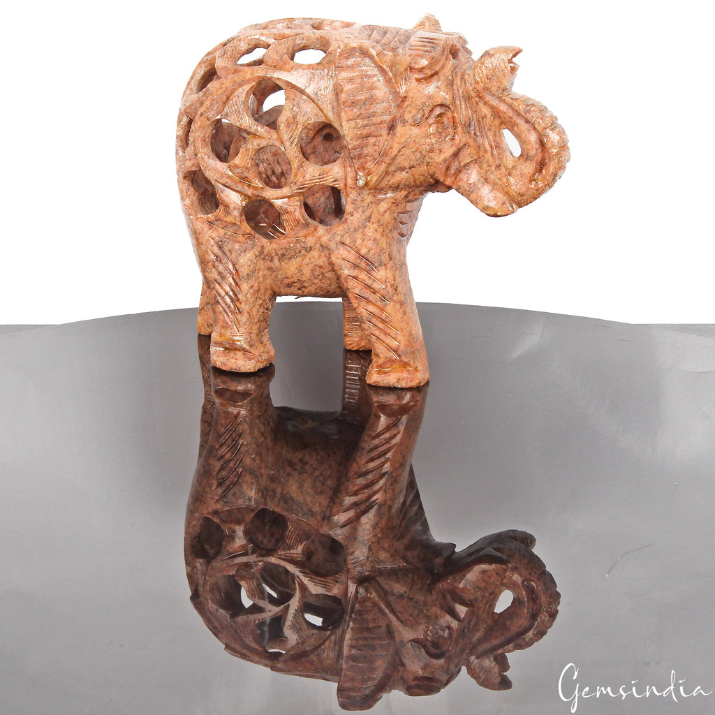 Hand Carved 1170 Ct Soapstone Trunk Up Elephant Animal Figurine/Sculpture/Decor