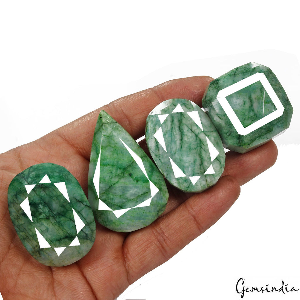 1060 Cts/4 Pcs Natural Brazilian Green Emerald Mix Cut Wholesale Loose Gems Lot
