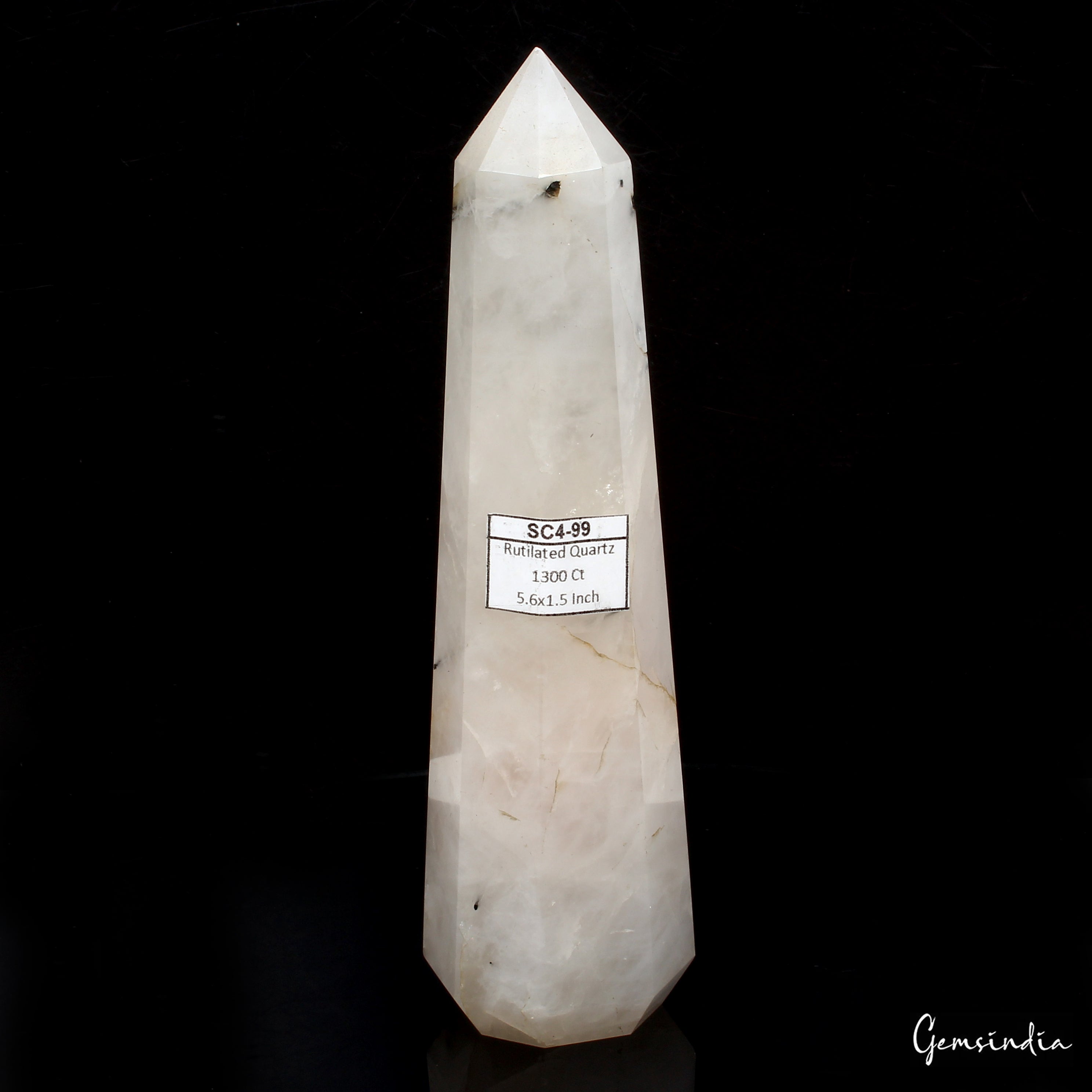 260 Gm5.6" Black Tourmaline Rutilated Quartz Obelisk Tower Crystal Point Healing