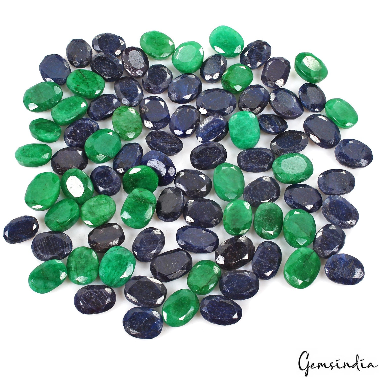 Certified 1500 Ct/84 Pcs Natural Green Emerald Blue Sapphire Oval Cut Loose Gems