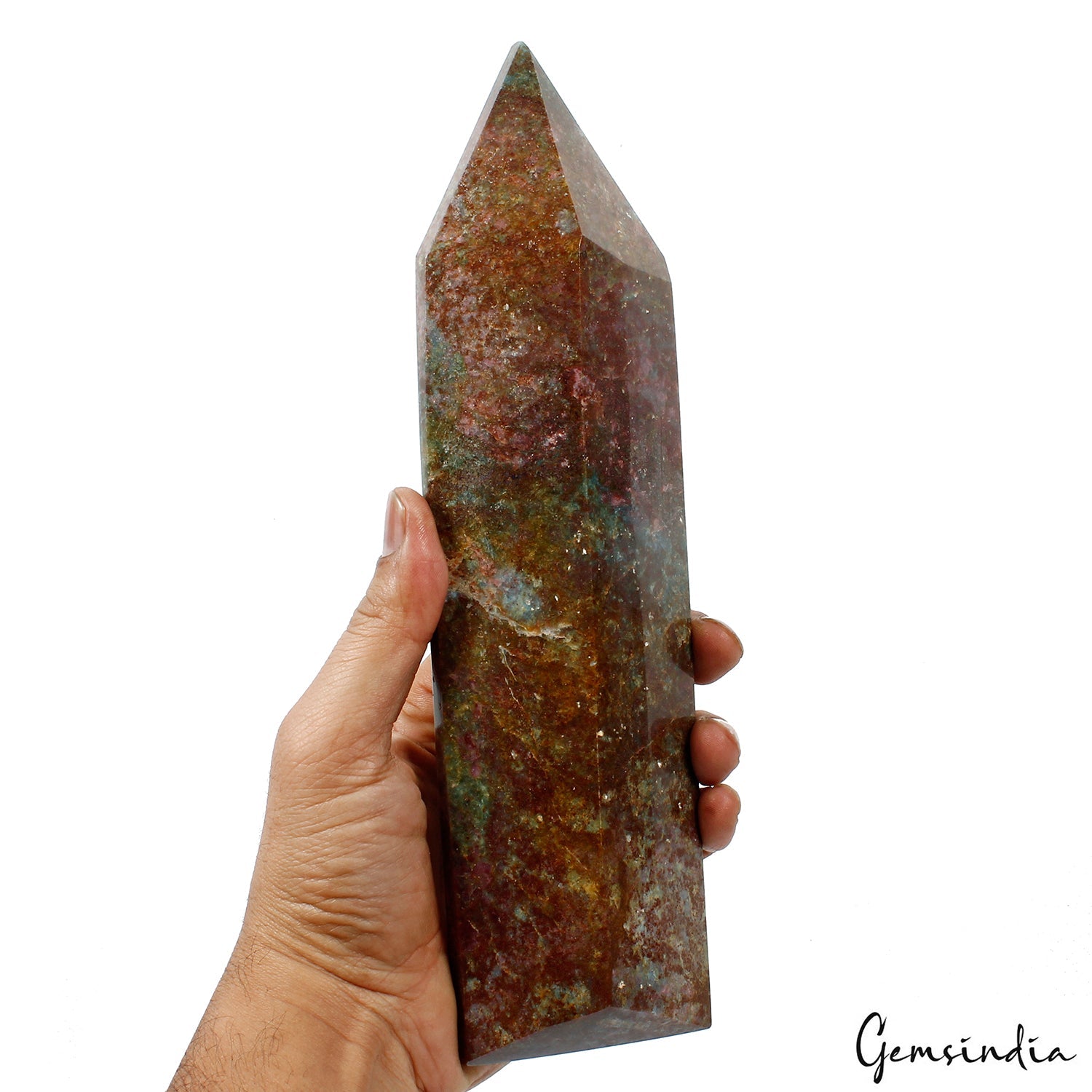 1.1 kg Ruby Zoisite Crystal Tower Point Green & Red Polished Gemstone Home Decor
